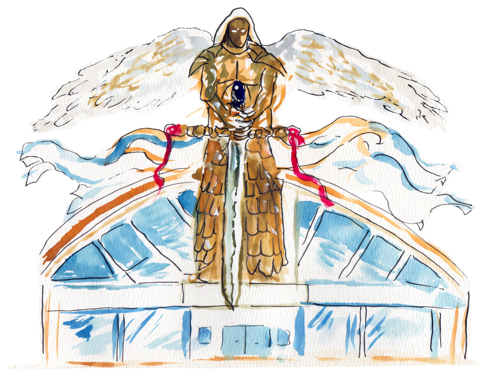 Watercolour drawing of an angel with outstretched wings
