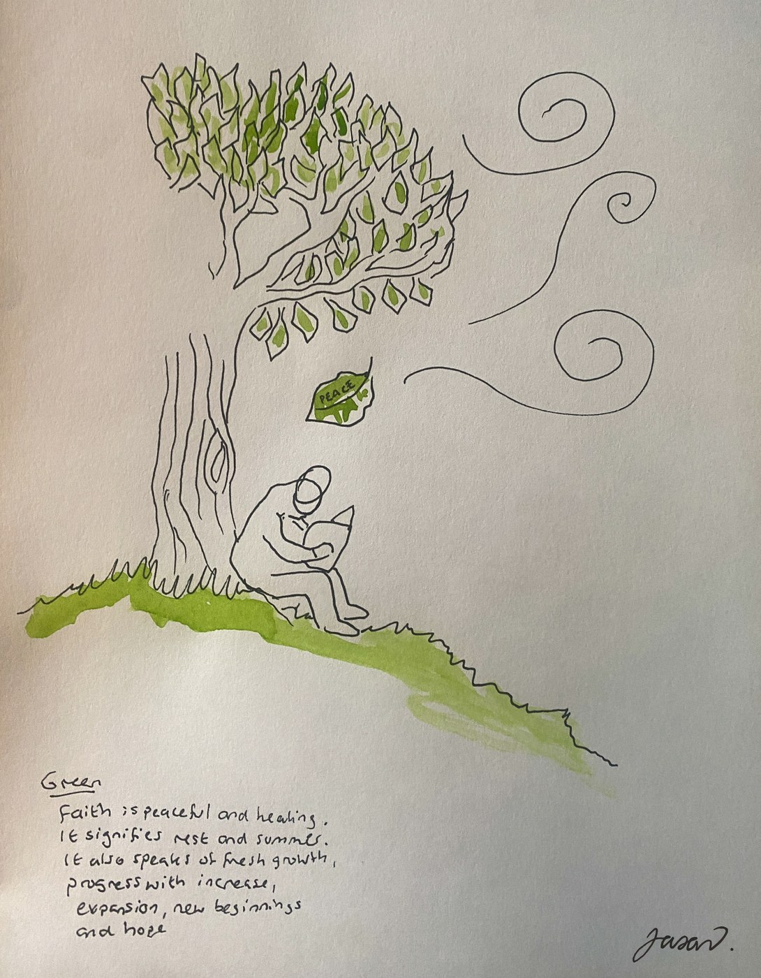 Prophetic drawing with green signature in ink and watercolour