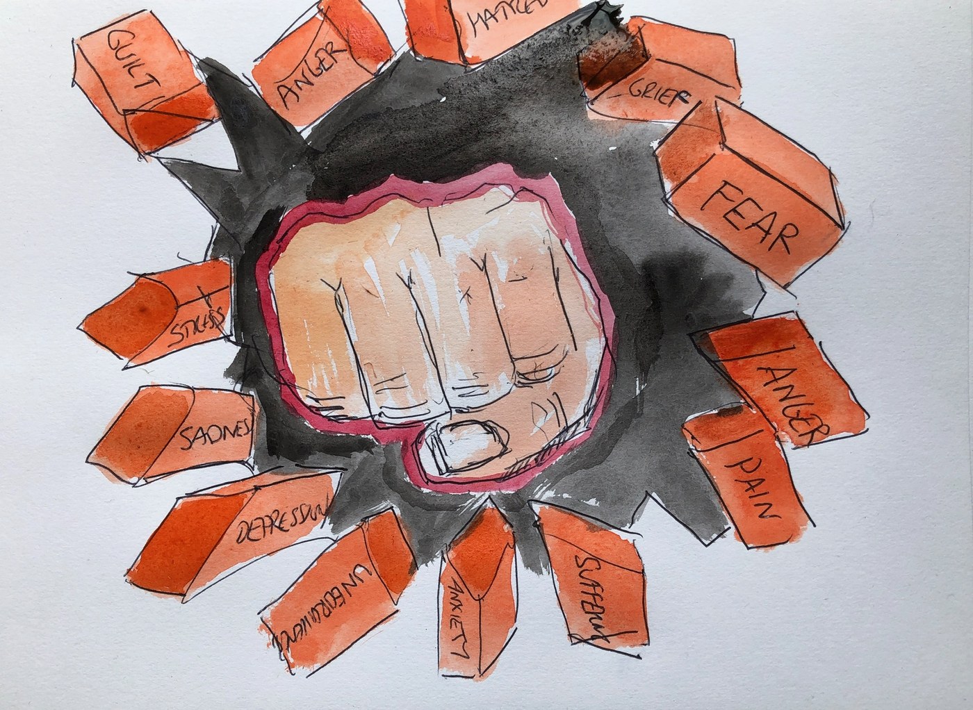 Personal prophetic drawing in ink and colour