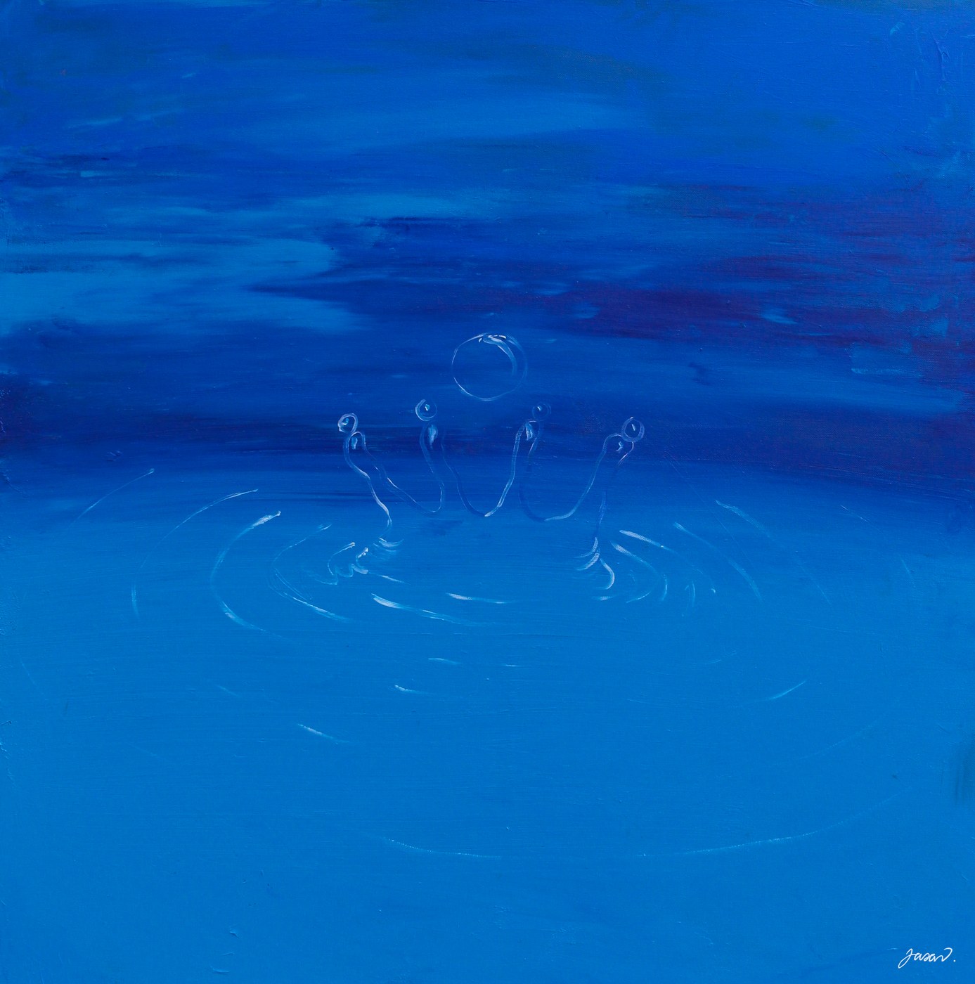 Acrylic painting of soft ripples spreading across still blue water