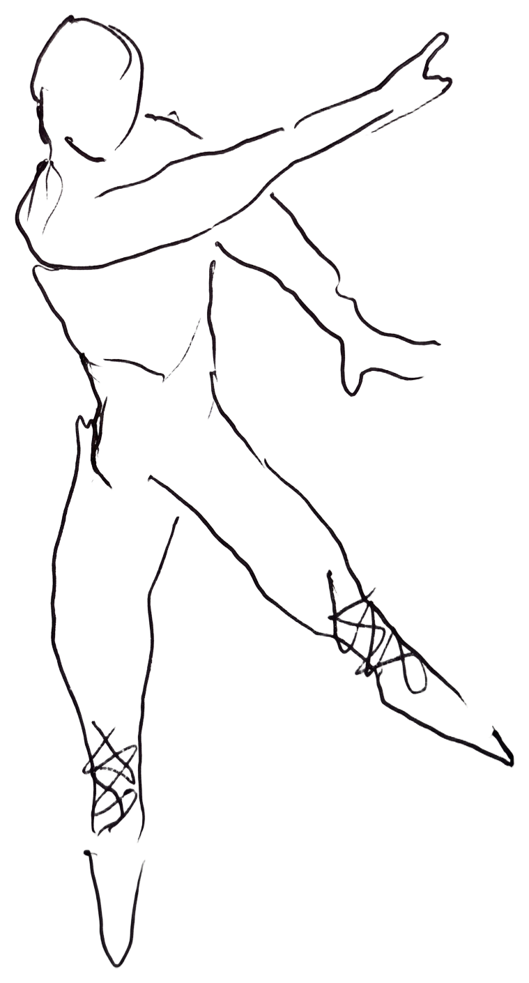 Line drawing of a dancer mid-movement